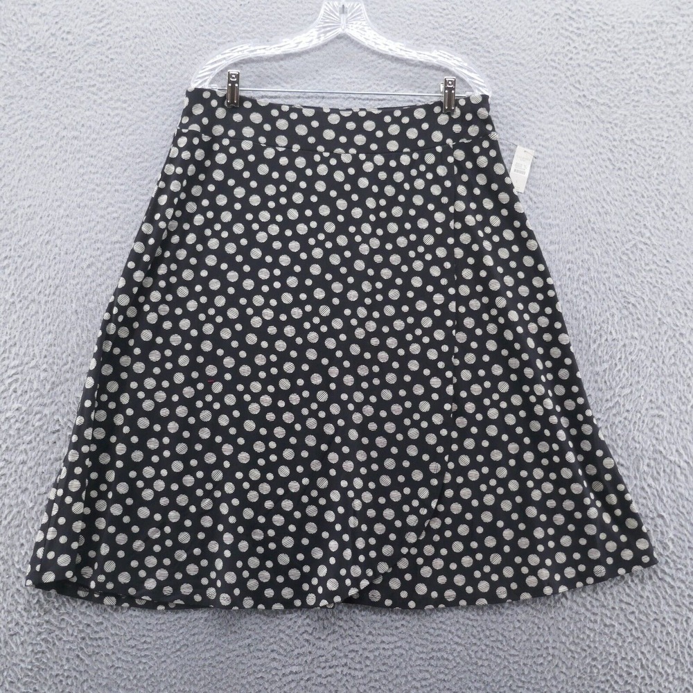 Talbots Womens Soft Knit Midi Wrap Skirt Large Black Beige Polka Dot Pull On NEW